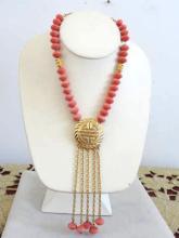 Faux Angel Skin Coral Bead Necklace Pendant Drops Vintage