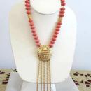 Faux Angel Skin Coral Bead Necklace Pendant Drops Vintage