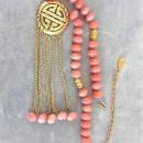 Faux Angel Skin Coral Bead Necklace Pendant Drops Vintage