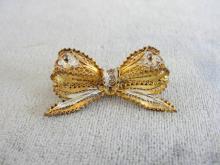 Filigree Ribbon Pin Two Tone 800 Silver Bow Vintage