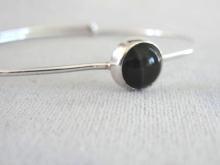Vintage Cats Eye Sterling Bracelet Bangle Cuff Locking Silver Artisan Studio Deep Green