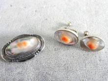 Blister Pearl Set Demi Vintage Pin Earrings Sterling Silver