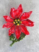 Large Poinsettia Flower Pin Brooch 2 3/4 Inches Christmas Vintage