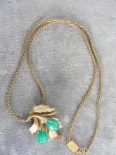 Christian Dior Gold Filled Necklace Pendant Green Moonglow Vintage