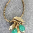 Christian Dior Gold Filled Necklace Pendant Green Moonglow Vintage