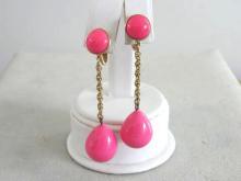 Fabulous Crown Trifari Hot Pink Drop Earrings Vintage