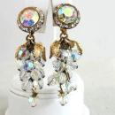 Aurora Borealis Crystal Earrings Dangles Loaded Long Vintage Gorgeous!