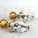 Aurora Borealis Crystal Earrings Dangles Loaded Long Vintage Gorgeous!