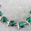 Green Marble Thermoset Bracelet Rhinestones Silver Vintage