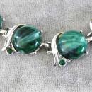 Green Marble Thermoset Bracelet Rhinestones Silver Vintage