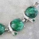 Green Marble Thermoset Bracelet Rhinestones Silver Vintage