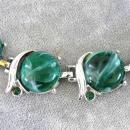 Green Marble Thermoset Bracelet Rhinestones Silver Vintage