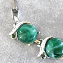 Green Marble Thermoset Bracelet Rhinestones Silver Vintage