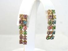 Trifari Rhinestone Earrings,Pastel,Prong Set