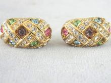 Vintage Joan Rivers Earrings Pastel Rhinestone Earrings Beautiful