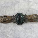 Ornate Pin Green Glass Cabochon Antiqued Oxidation