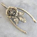 Wishbone Silver Brooch Pin Flower Rhinestone Vintage