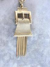 Whiting Davis Buckle Pendant Necklace Fringe Beautiful Vintage Gold Tone