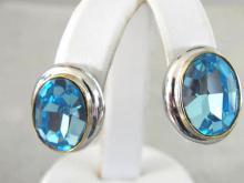 Electric Blue Earrings Rhinestones Vintage Large Gorgeous