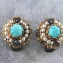 Vintage Western Germany Turquoise Blue Filigree Earrings Round