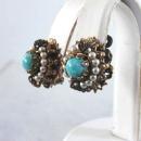 Vintage Western Germany Turquoise Blue Filigree Earrings Round
