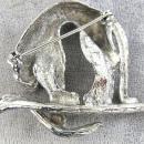 Panther Branch Brooch Pin Silver Tone Leopard Cat Green Eyes Signed