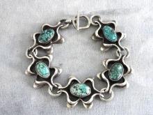Spider Web Turquoise Bracelet Vintage Signed Handmade Sterling Fabulous