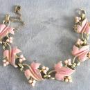 Coro Pink Enamel Bracelet Resin Beads Vintage Safety Chain Pretty!