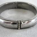 Etched Silver Tone Bangle Bracelet Hinged Locking Safety Chain Beautiful