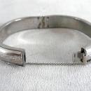 Etched Silver Tone Bangle Bracelet Hinged Locking Safety Chain Beautiful