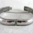 Etched Silver Tone Bangle Bracelet Hinged Locking Safety Chain Beautiful