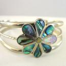Signed Inlay Cuff Bracelet Alpaca Vintage Flower