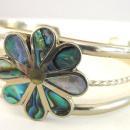 Signed Inlay Cuff Bracelet Alpaca Vintage Flower