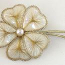 Wire Flower Pin Spun Heart Shape Petals Handmade Gold Tone Vintage