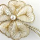 Wire Flower Pin Spun Heart Shape Petals Handmade Gold Tone Vintage