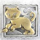 Cat Mouse Pin Signed JJ Two Tone