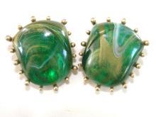Signed Abstract Green Swirl Earrings Vintage