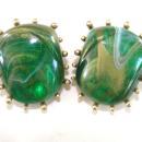 Signed Abstract Green Swirl Earrings Vintage