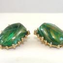 Signed Abstract Green Swirl Earrings Vintage
