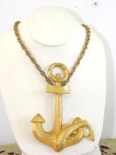 Hattie Carnegie Necklace Large Anchor Pendant Vintage Fish