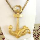 Hattie Carnegie Necklace Large Anchor Pendant Vintage Fish