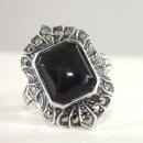 Signed Marcasite Onyx Ring Black Sterling Silver Vintage Deco