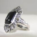 Signed Marcasite Onyx Ring Black Sterling Silver Vintage Deco