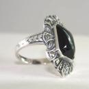 Signed Marcasite Onyx Ring Black Sterling Silver Vintage Deco