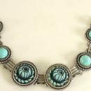 Blue Molded Bracelet Flower Link Silver Vintage Faux Turquoise