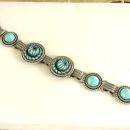 Blue Molded Bracelet Flower Link Silver Vintage Faux Turquoise
