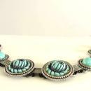 Blue Molded Bracelet Flower Link Silver Vintage Faux Turquoise