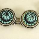 Blue Molded Bracelet Flower Link Silver Vintage Faux Turquoise