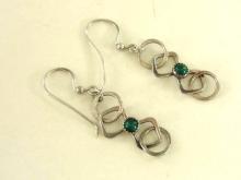Malachite Sterling Earrings Pierced Silver Geometric Studio Vintage Handmade