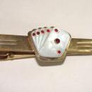 Cards Tie Clip Vintage Gambler Mother of Pearl Red Stones Poker